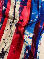 Print Flare Leg Pants Shirred Waist Casual Pants