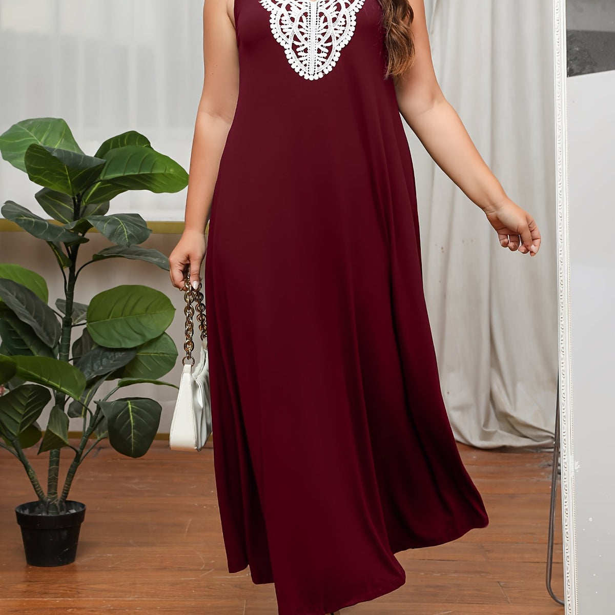  Colorblock Lace Maxi Tank Dress