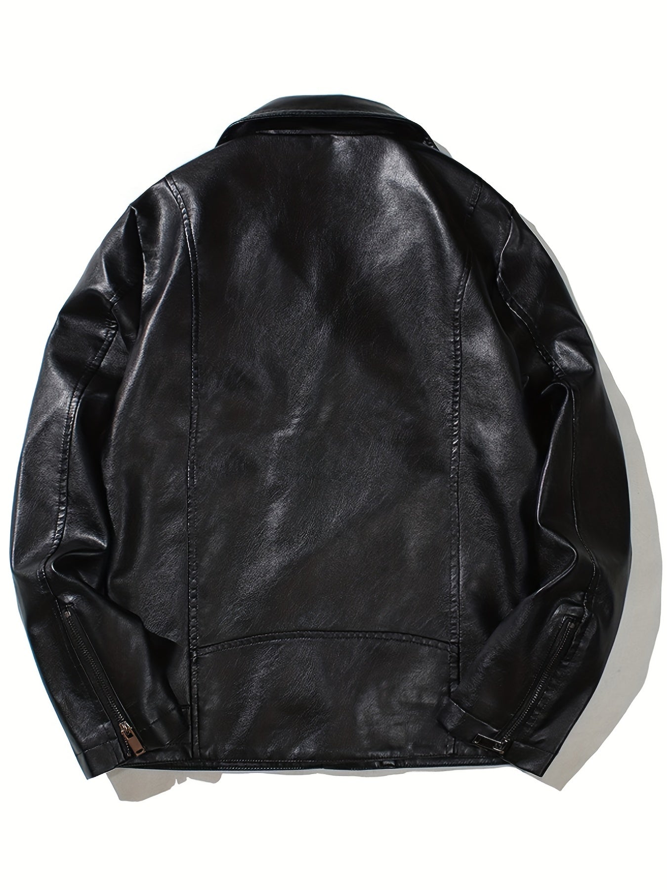 PU Biker Jacket Men's Casual Solid Zip Up Lapel Faux Leather Jacket