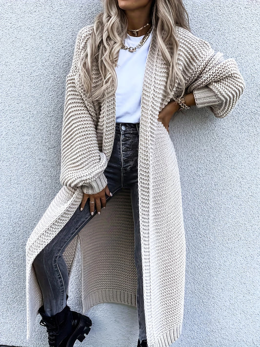 Solid Open Front Side Split Cardigan Casual Long Sleeve Cardigan