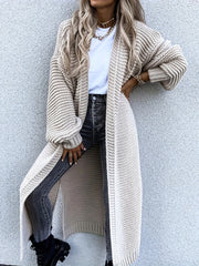 Solid Open Front Side Split Cardigan Casual Long Sleeve Cardigan
