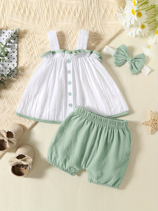2pcs Baby Girls Cami Tops & Shorts Set for Summer