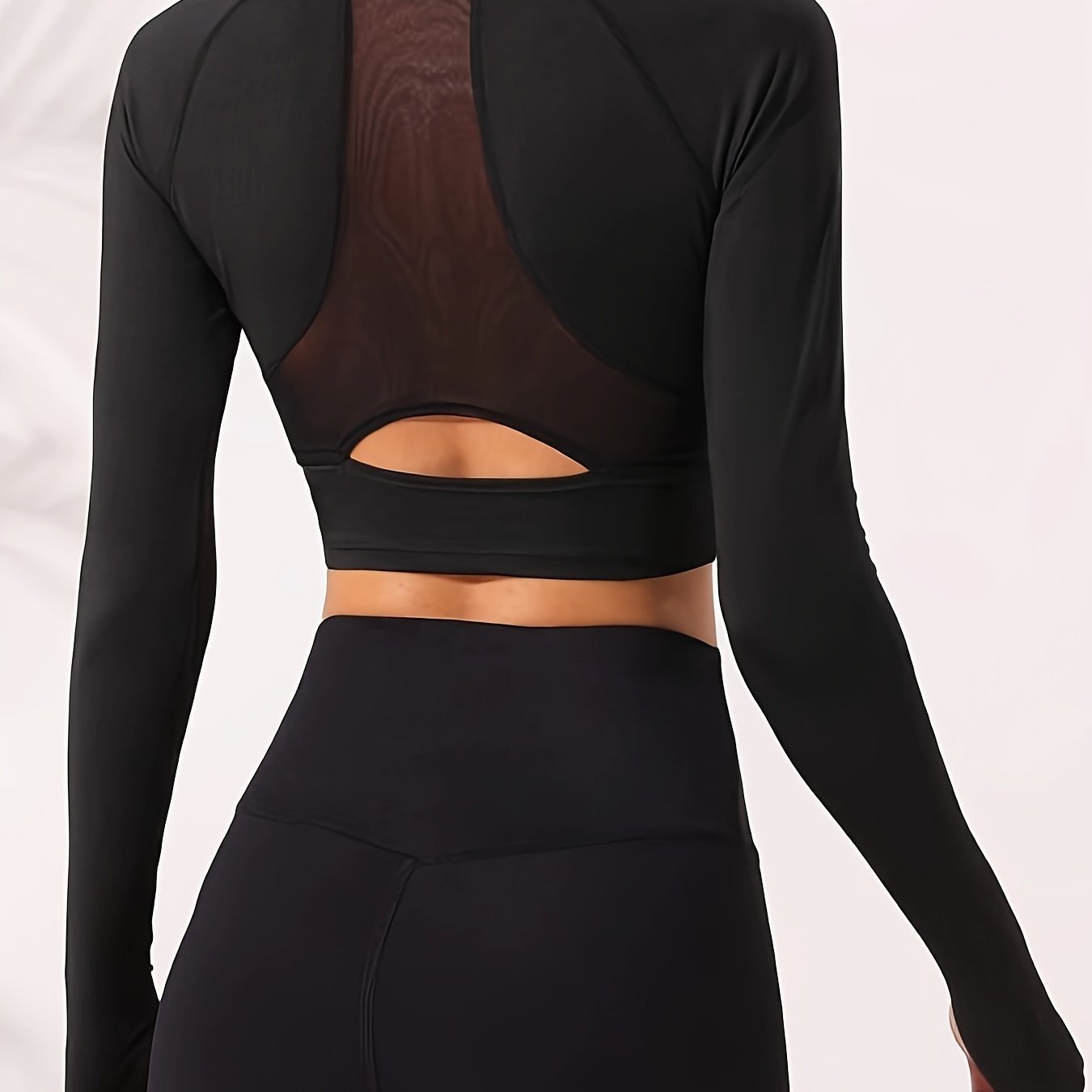 Mesh Hollow Breathable Long Sleeve T-shirt with Thumb Hole