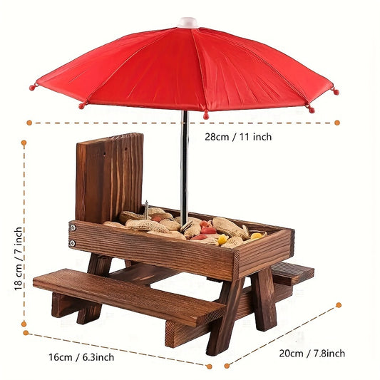 Squirrel Feeder Picnic Table Umbrella Wooden Outside Corn Chipmunk Feeder