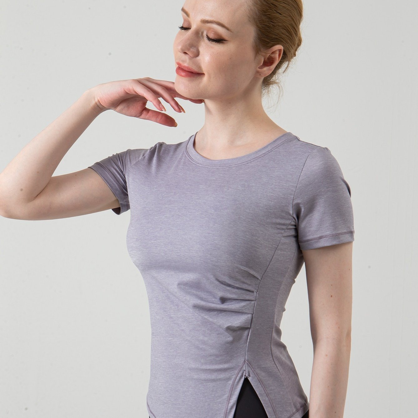 Ruched Side Split Crop Sports Yoga Tee
