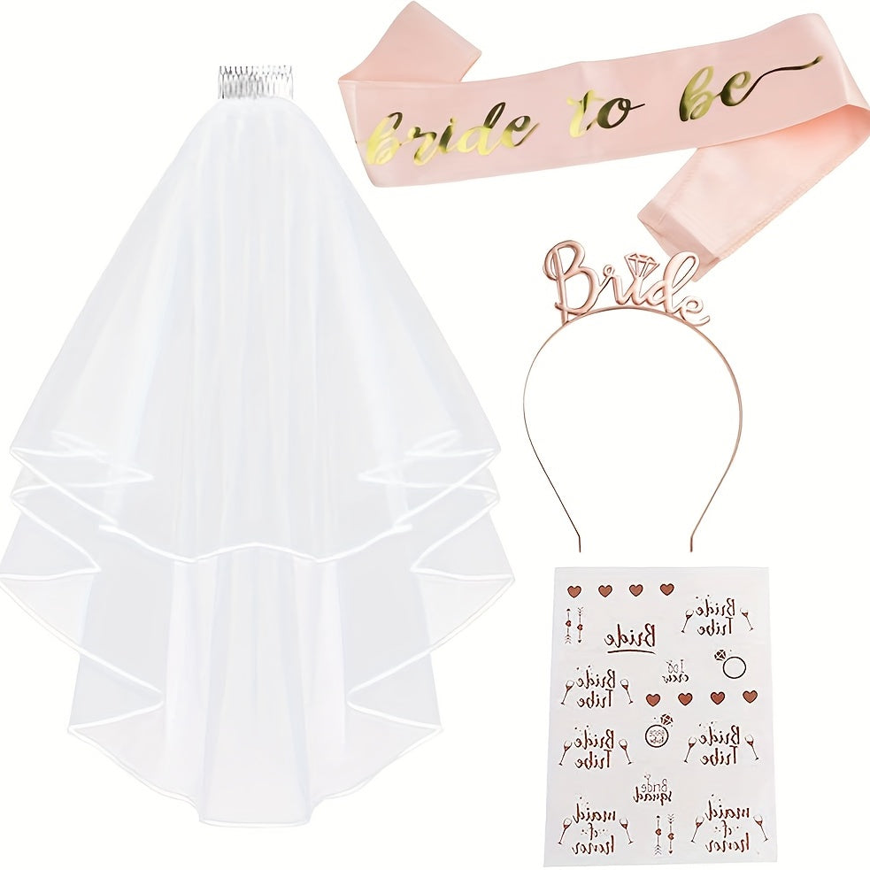 Bride To Be Sash Veil Comb Head Hoop Tattoos Bachelorette Night Party