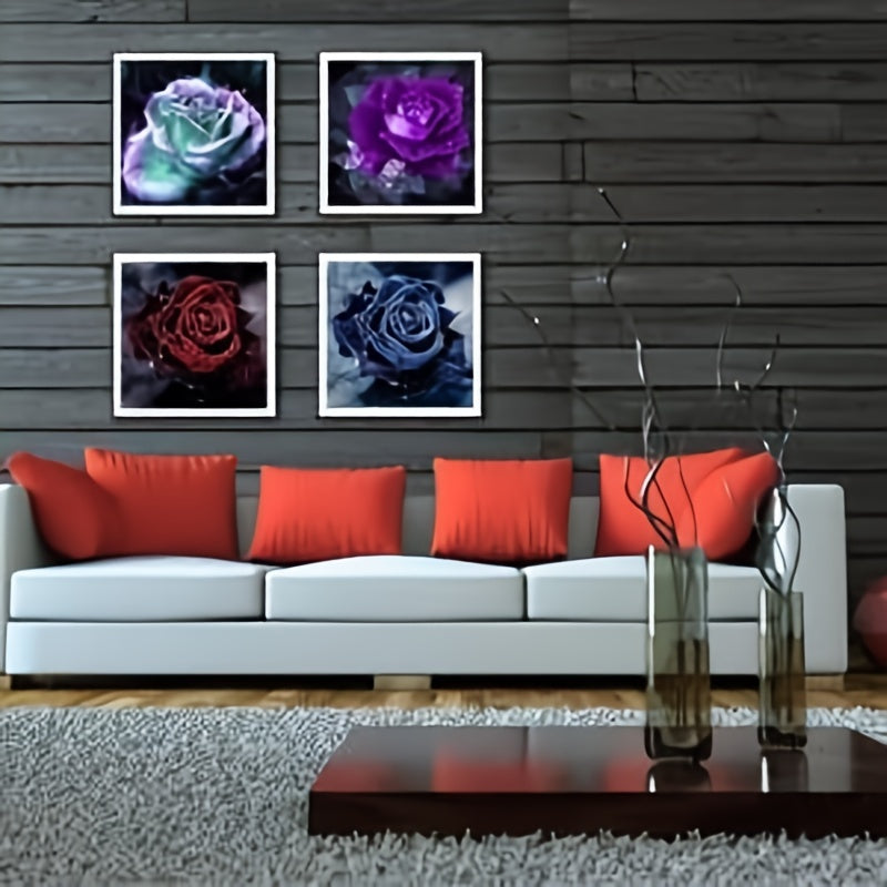 4 Pack 30x30cm Diamond Painting Kit 5D Rose Flower Art DIY