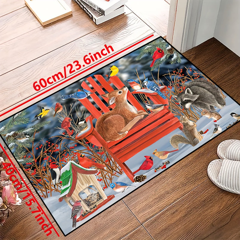 Animal Pattern Rug - Bird, Squirrel, Red Seat Print Mat