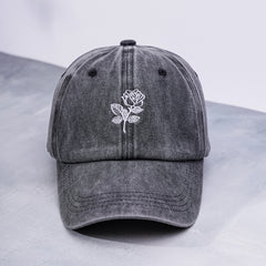 Distressed Baseball Cap Rose Embroidery Adjustable Sun Hats