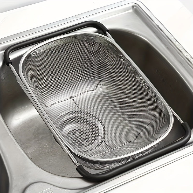 Adjustable Stainless Steel Sink Colander Fruit Vegetable Washing Basket