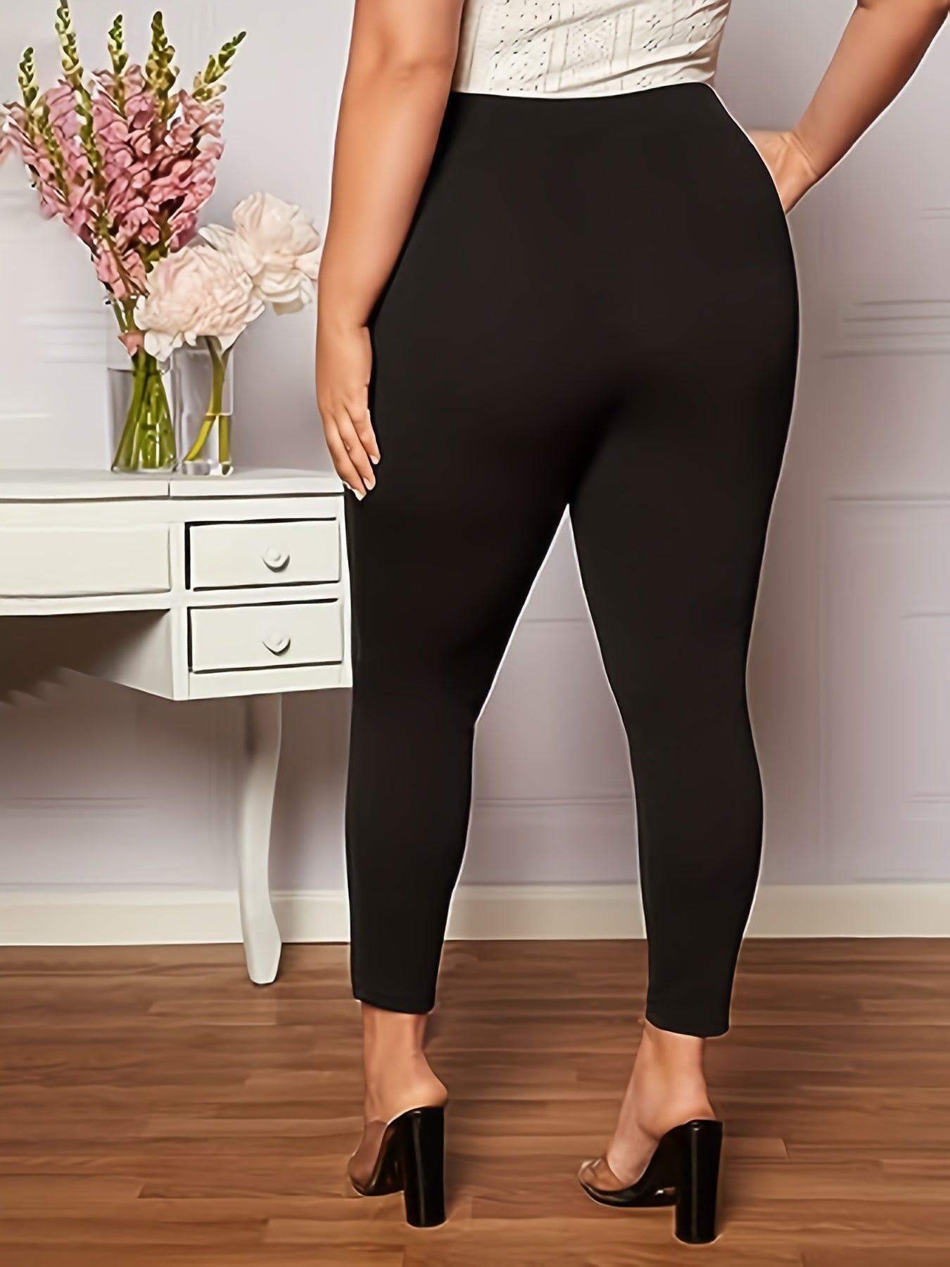  High Rise Stretch Skinny Trousers With Pockets