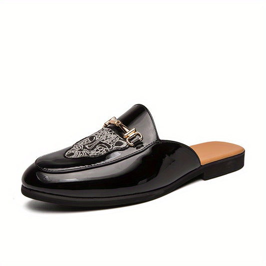 Leopard Embroidered Flat Mules with Metal Buckle, Anti-skid Slides Shoes