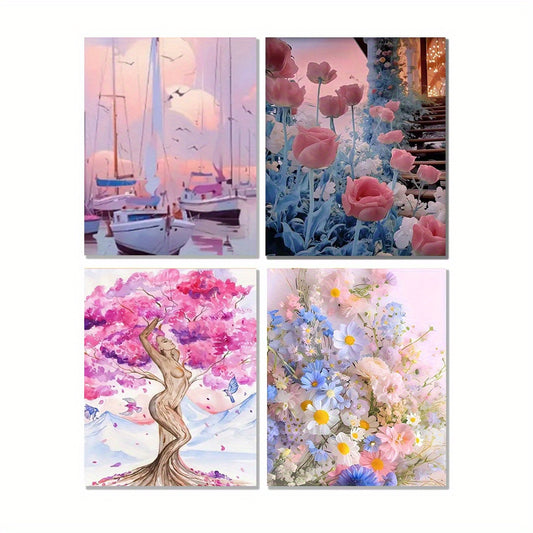 4 Assorted Pink Series DIY Acrylic Painting Set 40x64 Unframed