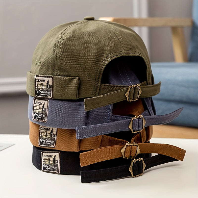 Denim Patch Docker Cap Vintage Hip Hop Rolled Brim Hats Beanie
