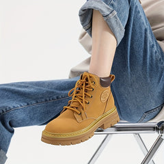 Chunky Low Heel Lace-Up Ankle Boots Women's Comfortable Round Toe Short Boots