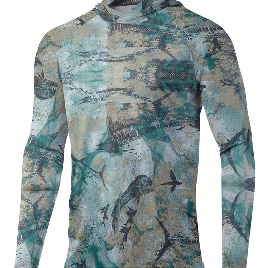 Men's Tie Dye Long Sleeve Hoodie Fishing Jersey