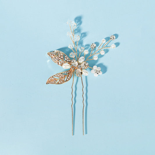 Rhinestone Leaf Bridal Hairpin Hair Accessories U-shaped Hairpin
