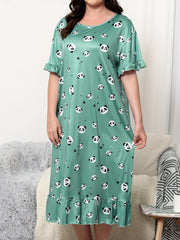  Panda & Star Print Ruffle Trim Sleep Dress