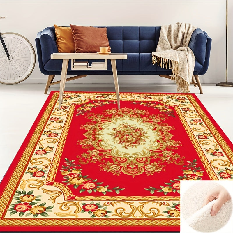 Red Floral Pattern Area Rug Non Slip Floor Mat Coffee Table Rectangle Carpet