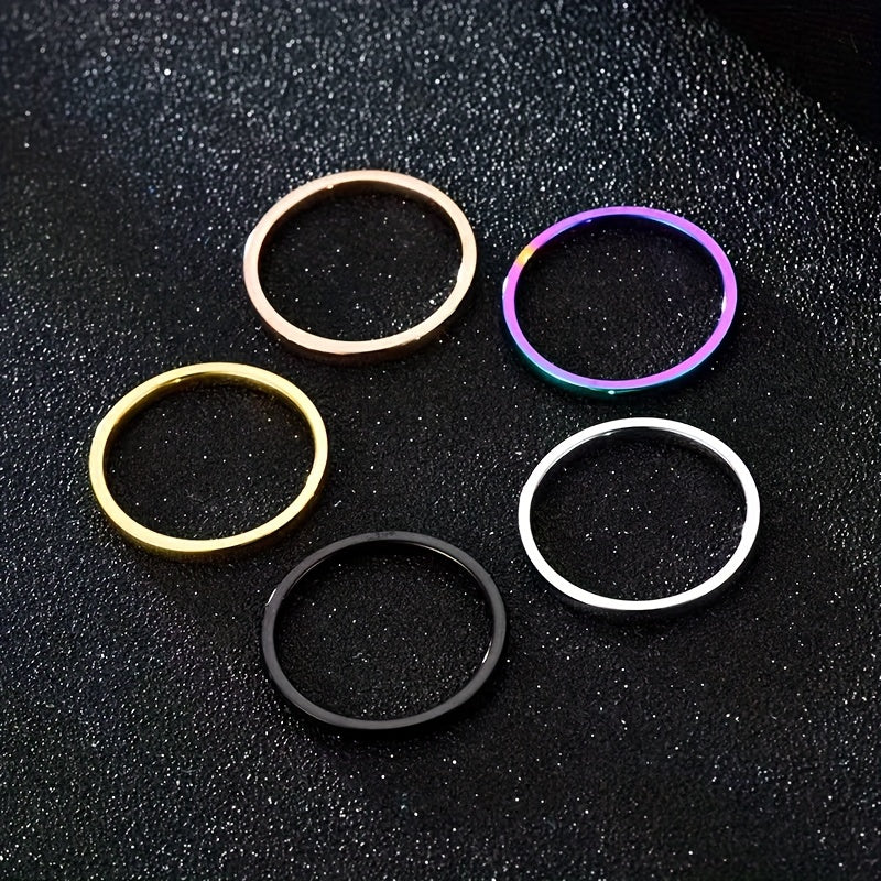 2 Stylish 2mm Stainless Steel Rings for Men and Women
