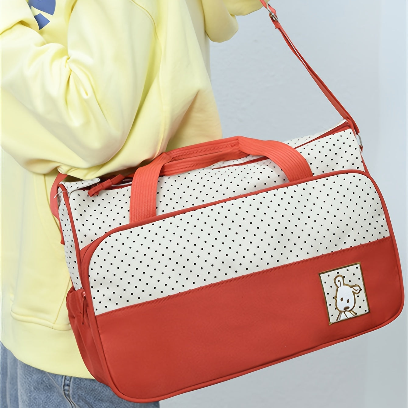 5pcs Polka Dot Mommy Bag Set Stylish & Spacious Crossbody Diaper Bag