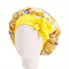 Kids Satin Sleep Bonnet Hat Bow Adjustable Night Sleep Cap