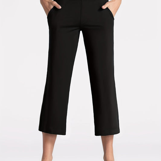 Plain Yoga Pants Mid Stretch Capris with Pockets