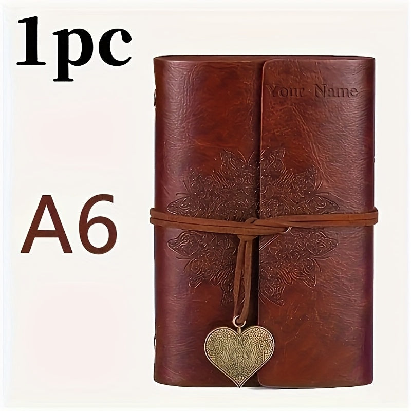 Dark Brown Faux Leather Notebook Retro Style Heart Shaped Pendant