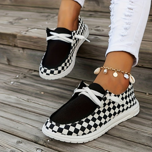 Breathable Checkerboard Loafers Lightweight Canvas Sneakers