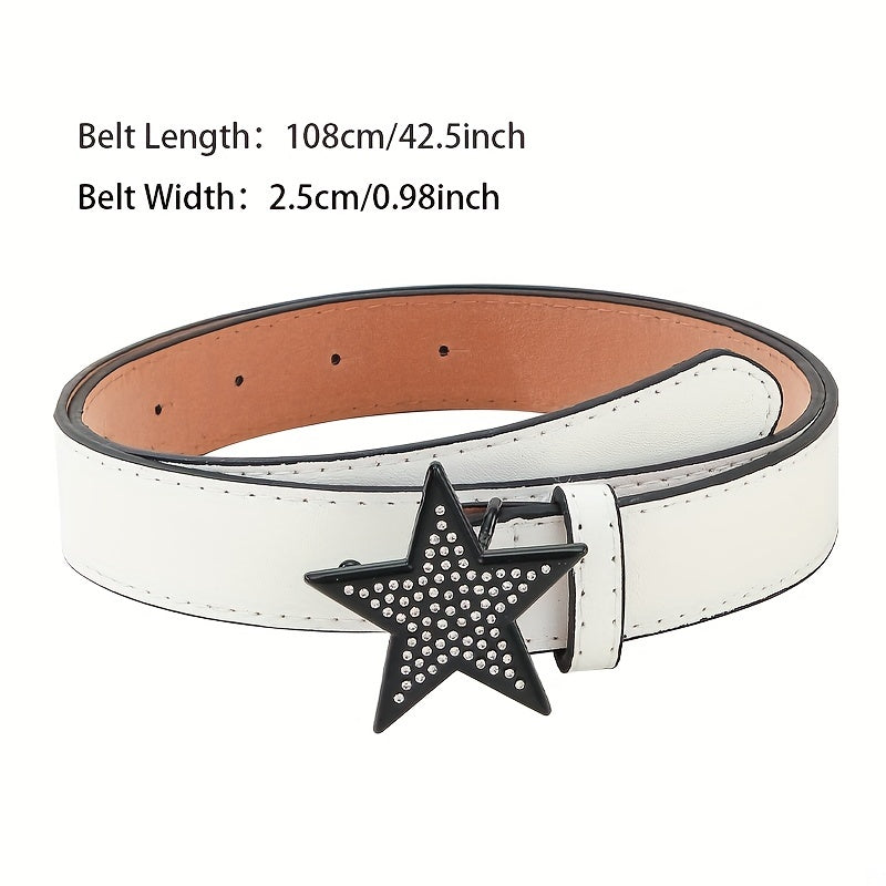 Y2K Pentagram Buckle PU Belt Hip Hop Solid Waistband