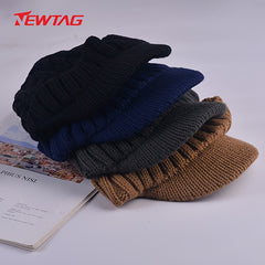 Knit Beanie Visor Cap Warm Winter Hat