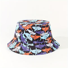 Cartoon Flower Print Reversible Bucket Hat Breathable Fisherman Cap