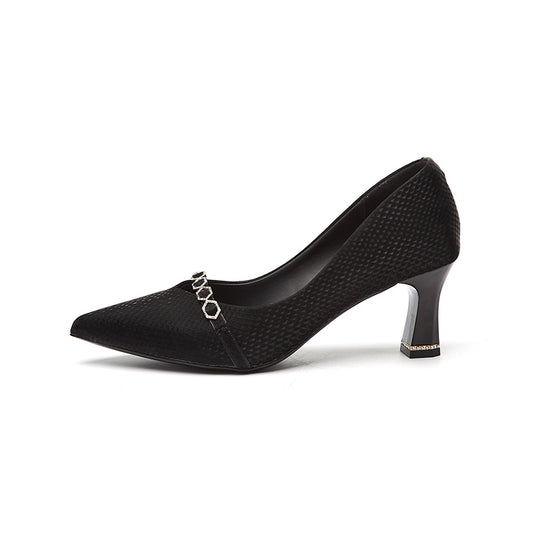 Women's Pointed Toe Chunky High Heels Slip On Dress Shoes