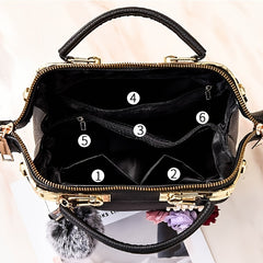 3D Floral Decor Handbag Faux Leather Crossbody Bag Women's Top Handle Purse