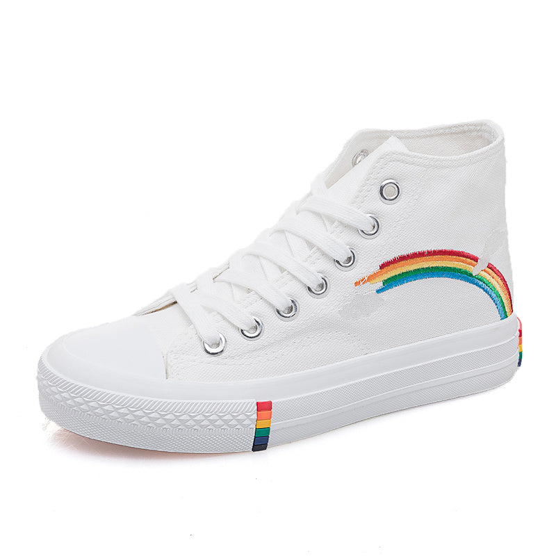 Women's High Top Canvas Shoes Rainbow Flat Casual Shoes