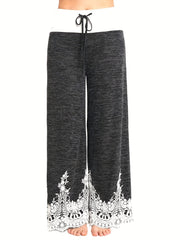  Contrast Lace Trim Elastic Drawstring Pants
