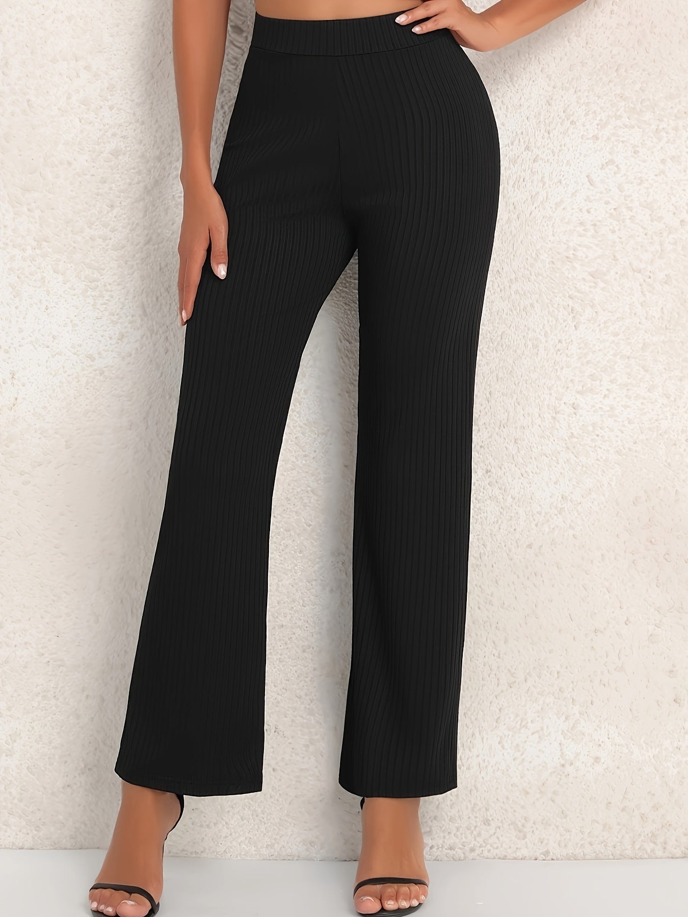 Women's Plus Solid High Waist Ribbed Knit Trousers