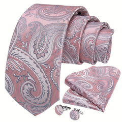 Men's Pink Pattern Tie Set Wedding Accessories