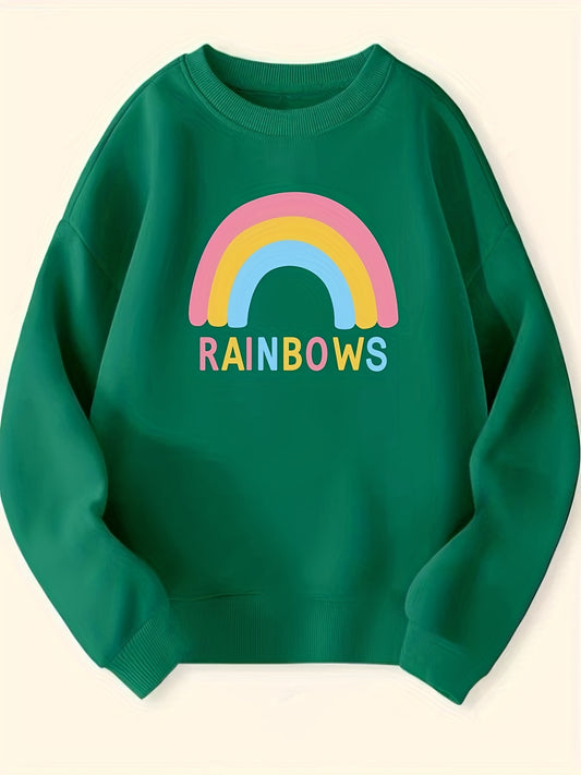 Girls Cartoon Rainbow Print Long Sleeve Crew Neck Sweatshirt Top Pullovers