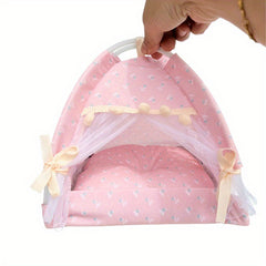 1:12 Scale Pink Dollhouse Tent with Floral Pattern Bow Accents