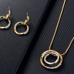 Circle Jewelry Set Inlaid Rhinestones Pendant Necklace & Dangle Earrings
