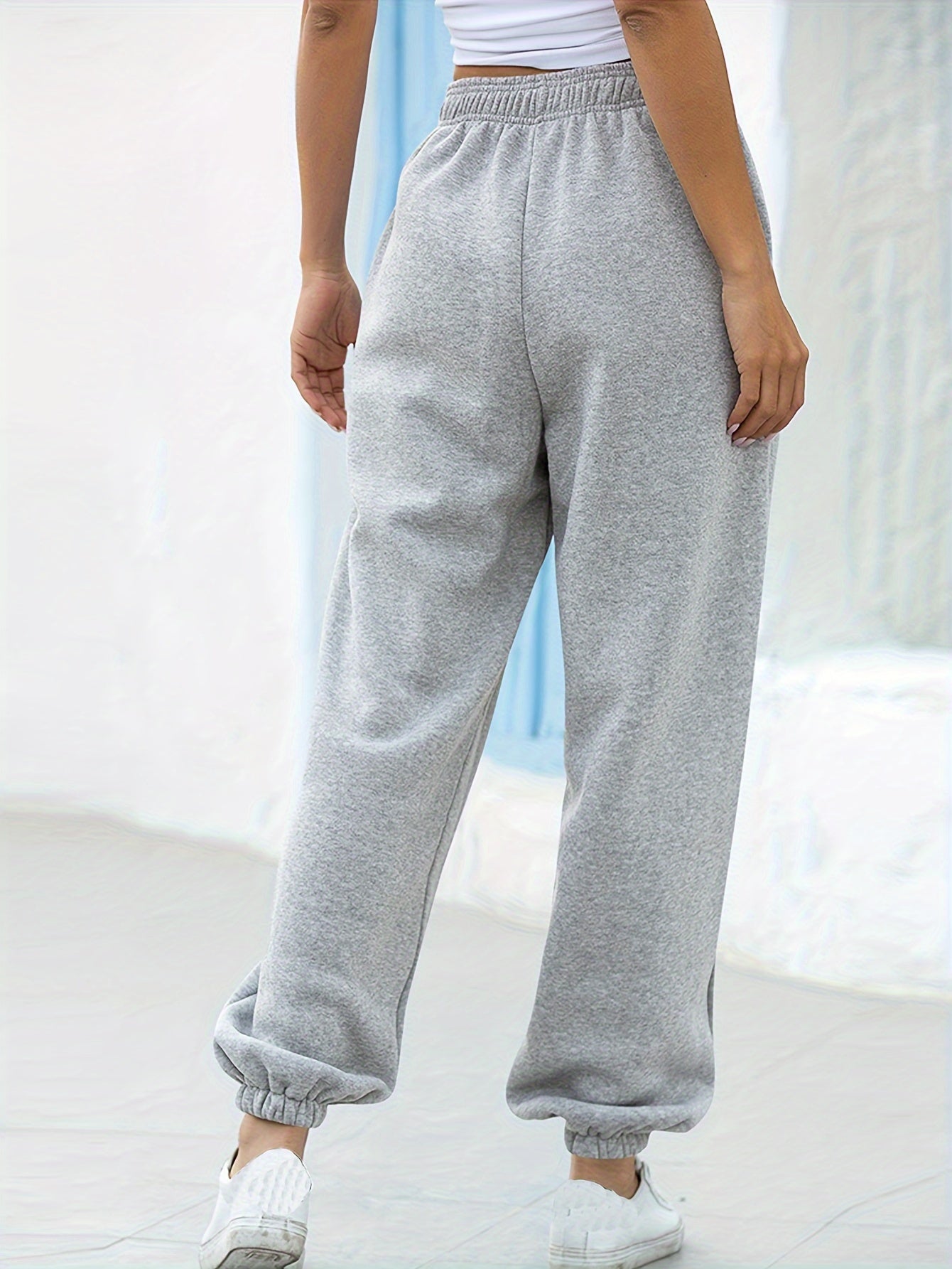 Women's Plus Solid Liner Fleece Joggers With Pockets