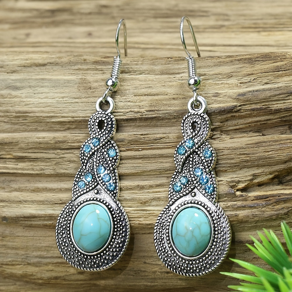 Bohemian Turquoise Inlaid Rhinestones Water Drop Earrings Necklace Set