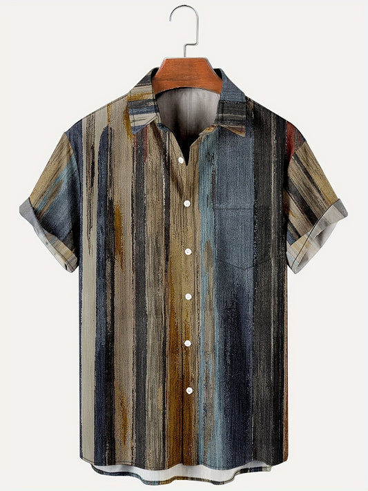 Vintage Style Stripe Print Men's Short Sleeve Shirt