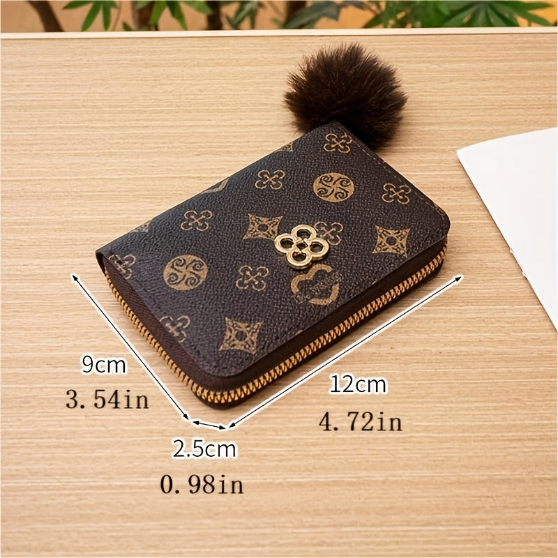 Vintage Zip Around Coin Purse with Pom Pom