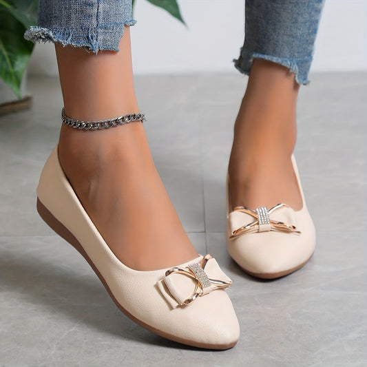 Women's Bow Ballet Flats Pointed Toe Soft Sole Slip On Shoes