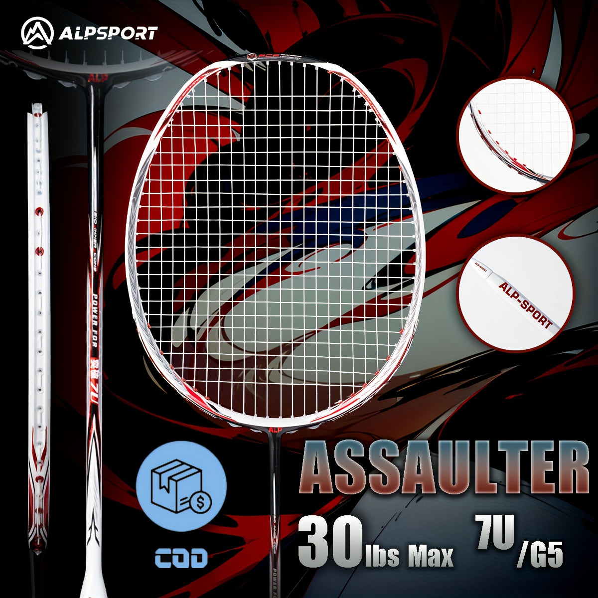 ALPSPORT TJ 7U 100 Carbon Badminton Racket + Bag + Overgrip