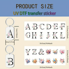 36pcs Floral Alphabet UV DTF Keychain Stickers - Waterproof Self Adhesive