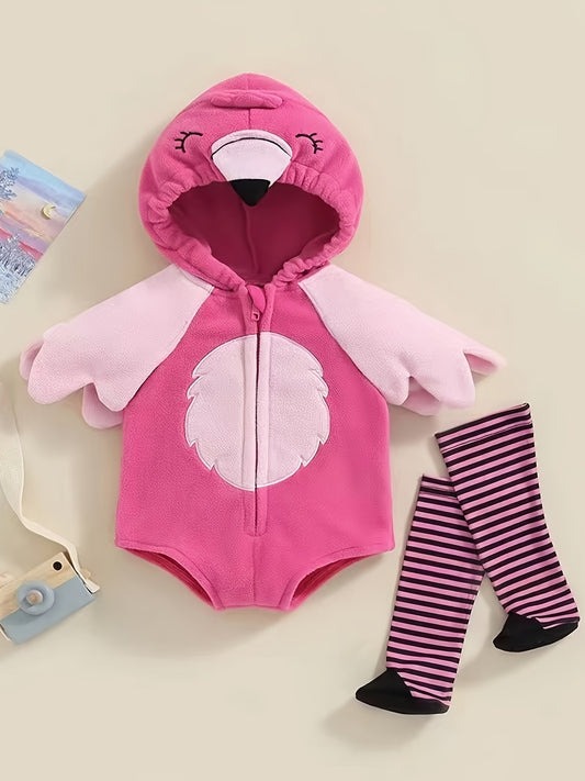 Flamingo Shape Hooded Jumpsuit & Socks Set