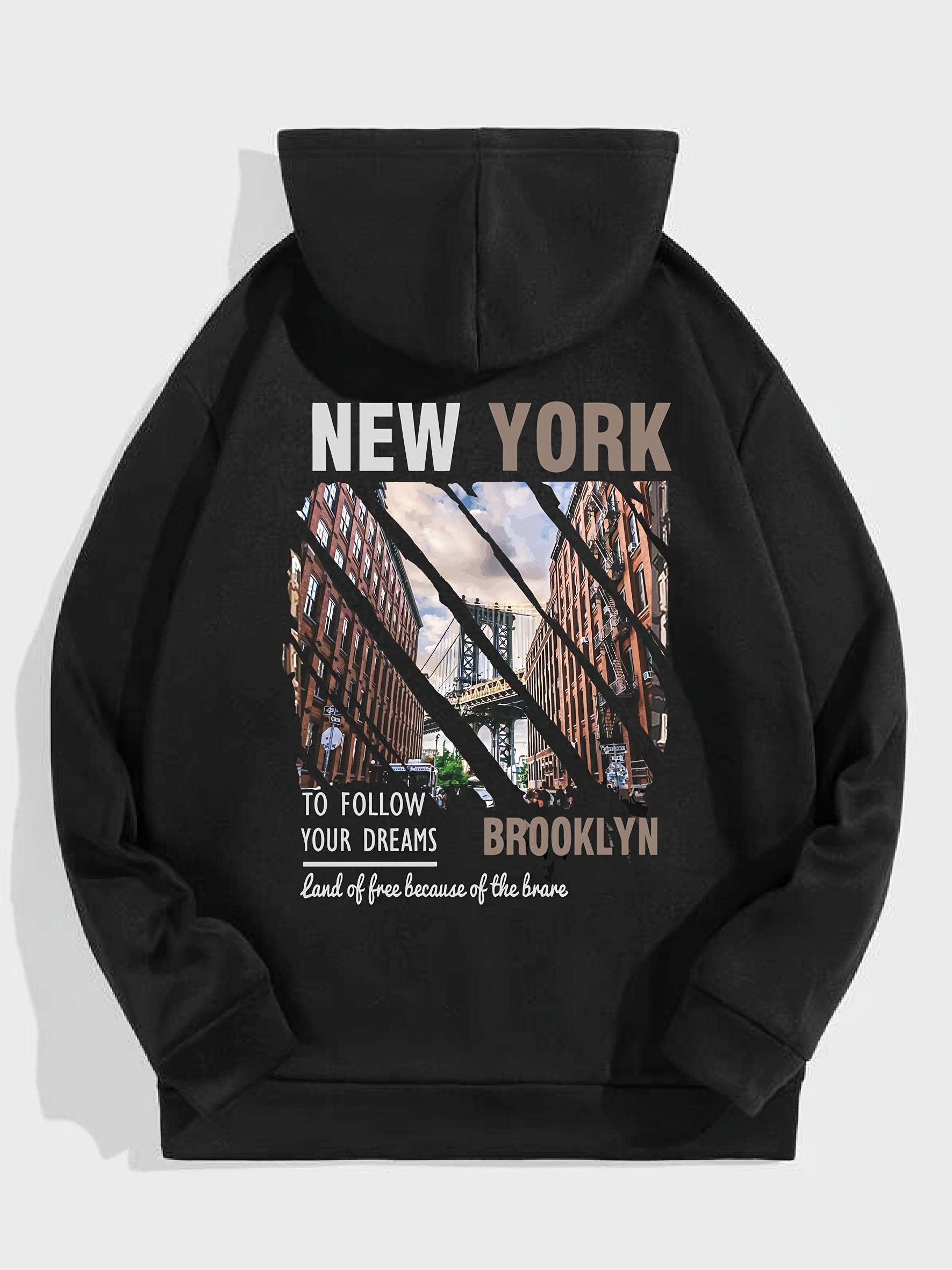 York Print Hoodies For Men Graphic Fleece Sweatshirt With Kangaroo Pocket